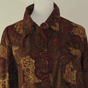 Southern Expression Maroon & Tan Paisley Long-Sleeve Button-Up Top Size XL C1228